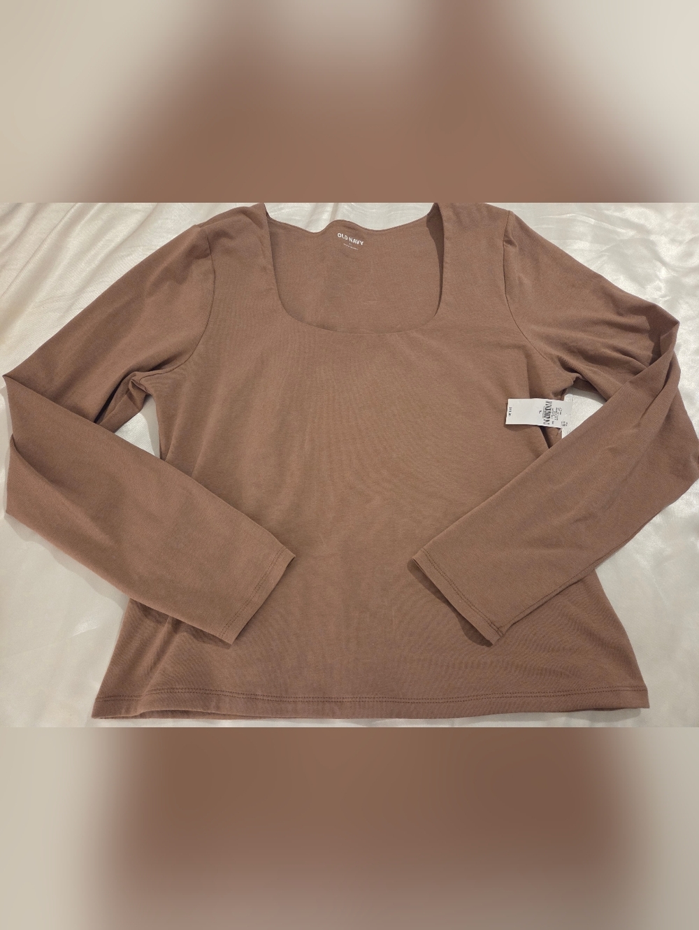 Old Navy Long Sleeve Top XL Brown Square Neck Basic Stretch Tee NWT